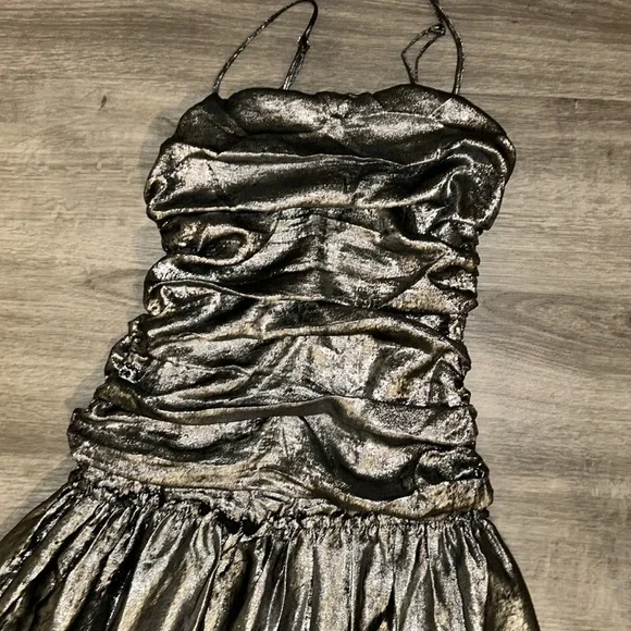 La Maise Studio Ruched Drop-Waist Foil Midi Dress - Picture 6 of 11